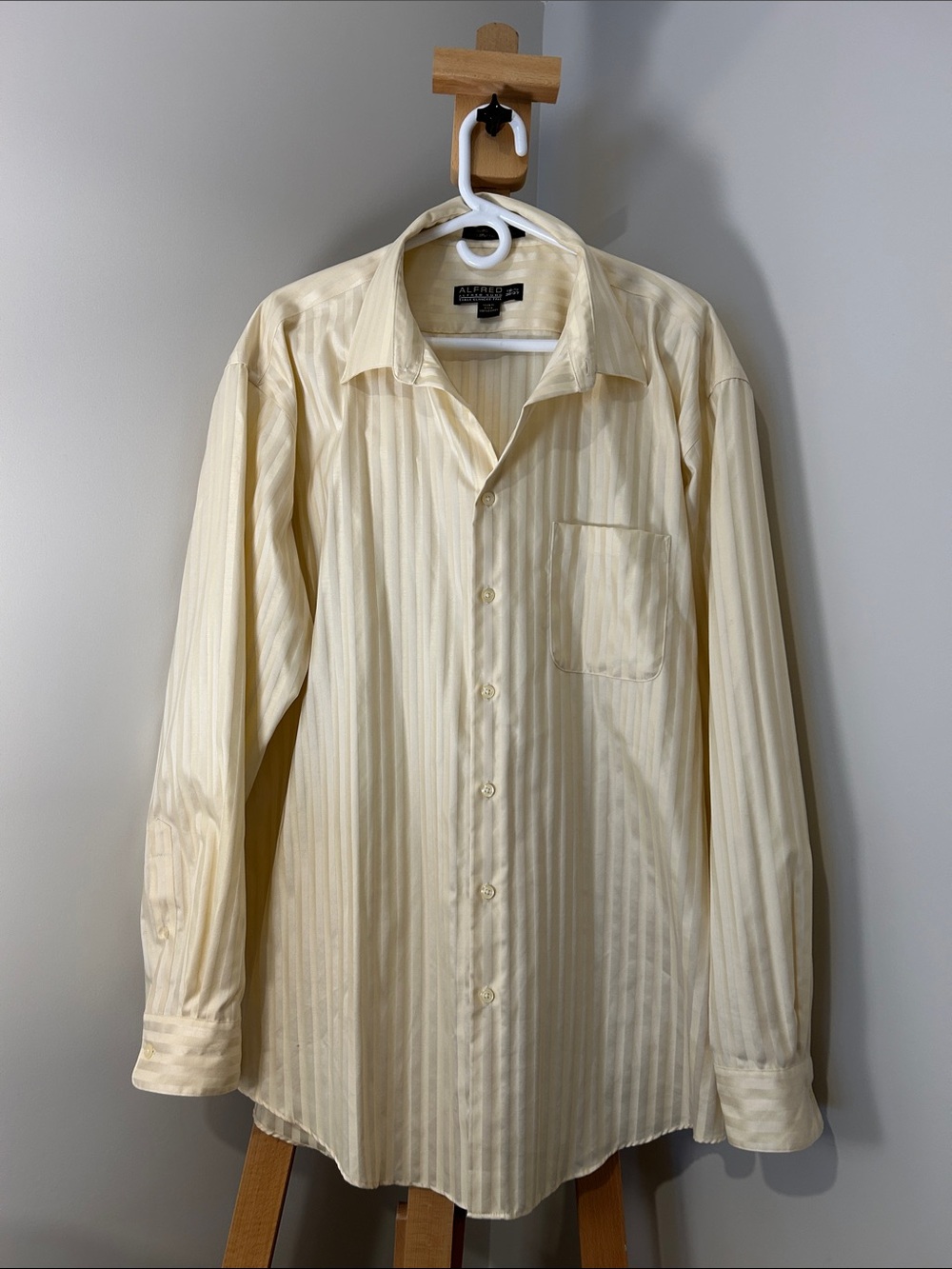 Y2K | ALFRED SUNG | 100% Cotton Butter Cream Striped Men's Dress Shirt